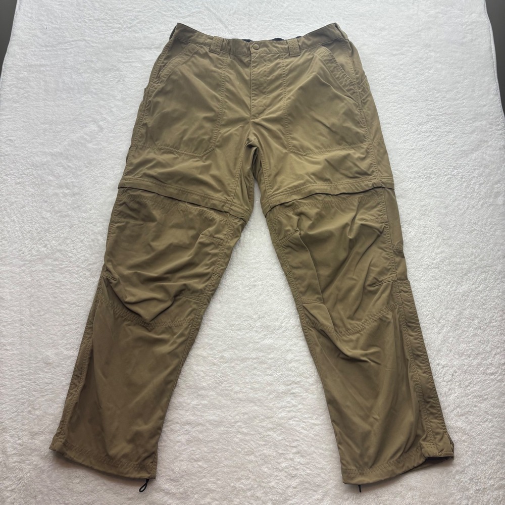 LL Bean Mens Convertible Trail Pants Khaki Brown Nylon Zip Off Large 0DUF2